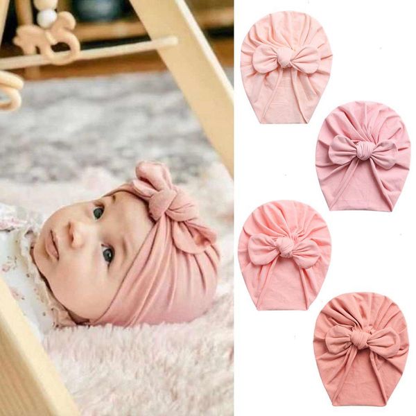 

1pc soft baby cotton beanies newborn hospital hat cute rabbit ears knot turban kids girls headwrap accessories, Yellow