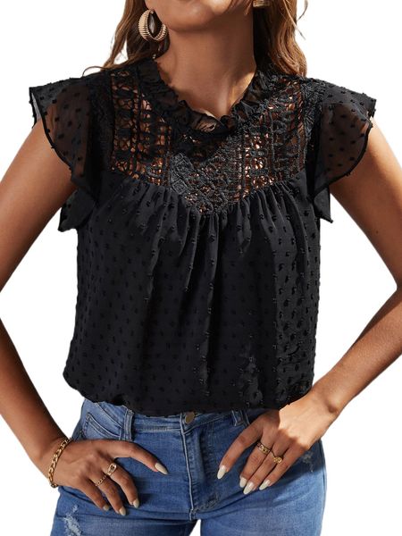 

swiss dot guipure lace insert blouse y27x#, White