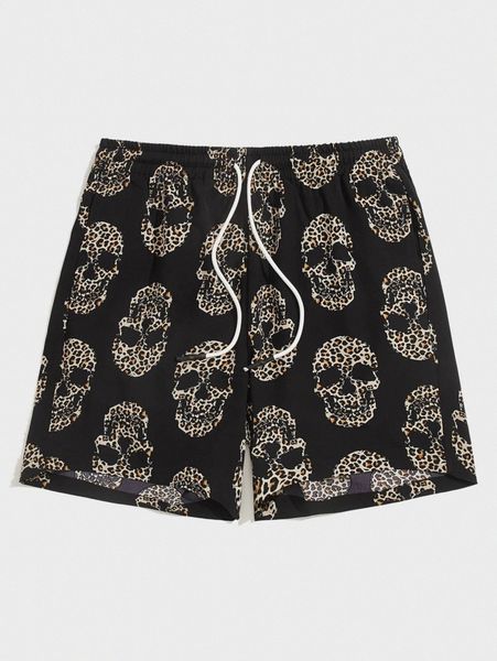 

men skull & leopard print shorts t77l#, White;black