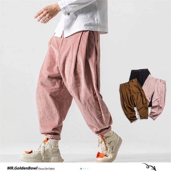 

sinicism store men corduroy harem pants autumn chinese style pants mens solid black sweatpants male loose trousers oversize 201128