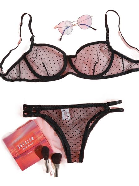 

dobby mesh underwire lingerie set v0wr#, Black;red