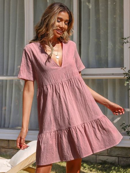 

ruffle hem deep v neck dress z6vp#, Black;gray