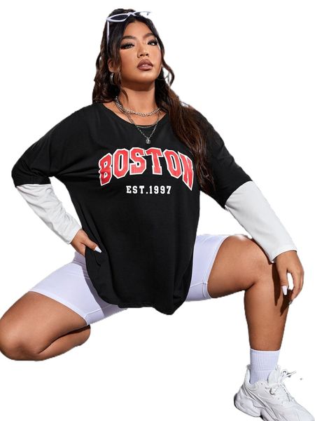 

plus letter graphic colorblock tee q3ro#, Black