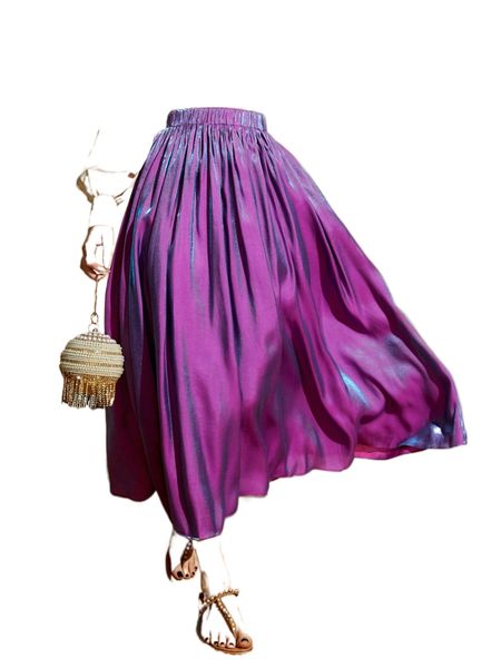 

high waist holographic flared skirt k0ma#, Black