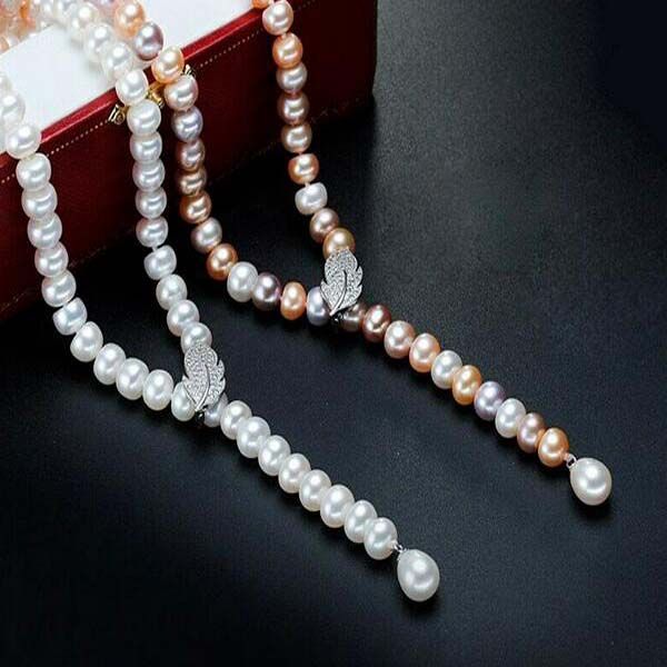 

natural freshwater pearl long necklace jewelry, Silver