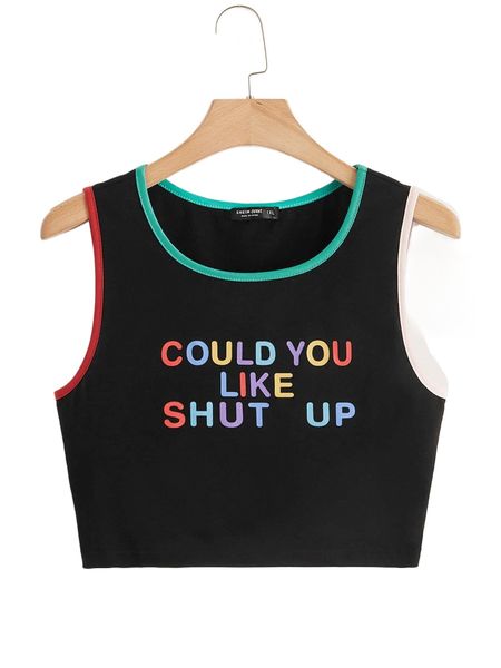 

plus slogan graphic contrast binding tank o4wd#, Black