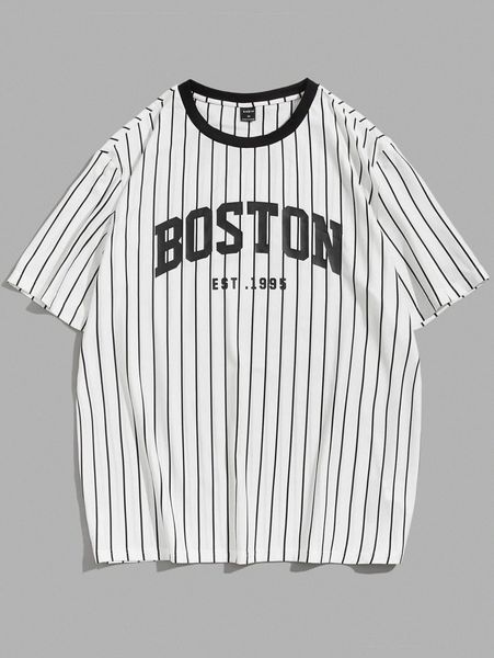 

men striped & letter graphic tee l9fh#, White;black