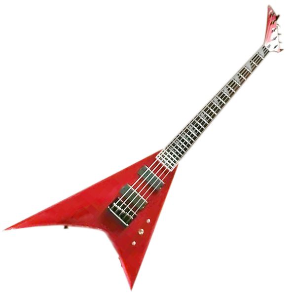 

factory outlet-5 strings red v shaped electric bass guitar with rosewood fretboard,customizable
