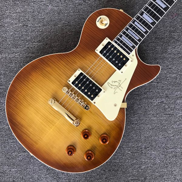 

rosewood fingerboard electric guitar, gold hardware, tobacco burst solid mahogany body guitar, 001