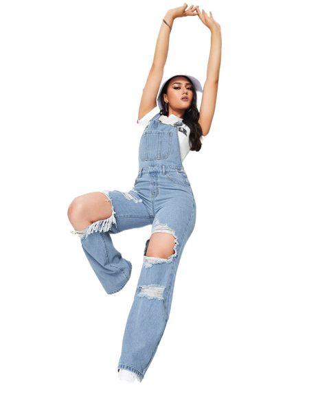 

cut out ripped denim overalls without tee i34t#, Black;white