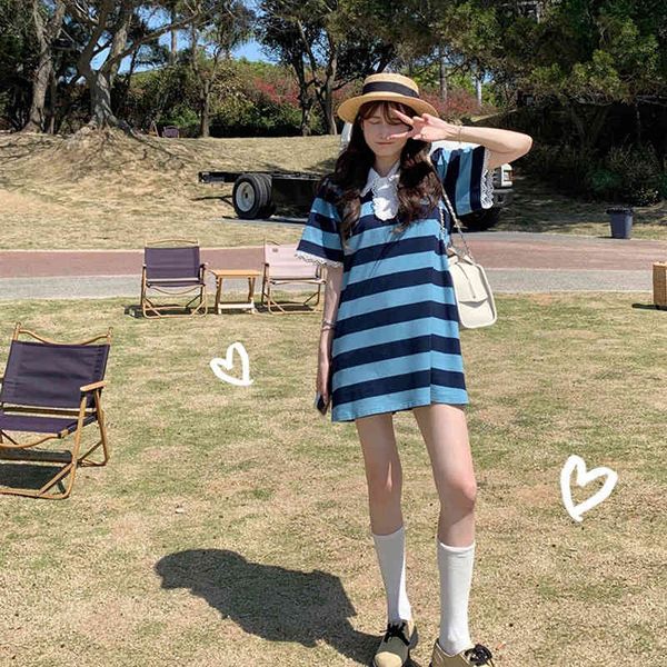 

casual dresses jingtian2022 summer [riman mistress]vitality sweet bean ~ lapel stripe dress female ctc9, Black;gray