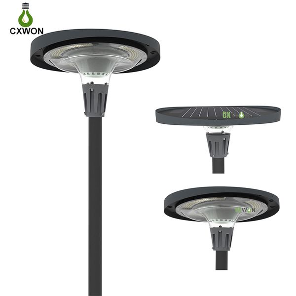 All-In-One 800W 1200W LED integrierte Solar-Straßenlaternen Smart APP Fernbedienung RGB-Farb-UFO-Gartenlicht Wasserdicht IP65 mit 3M 4M Standstange