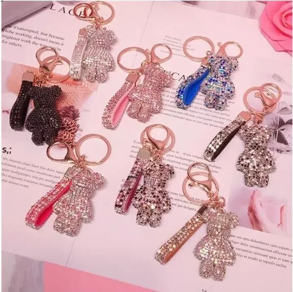 Parti Favor Anahtarlık PVC Anahtarlık DIY Zanaat Karikatür Ayı El Yapımı Rhinestone Kristal Anahtar Zincirleri Charm Kolye Anahtarlıklar BES121