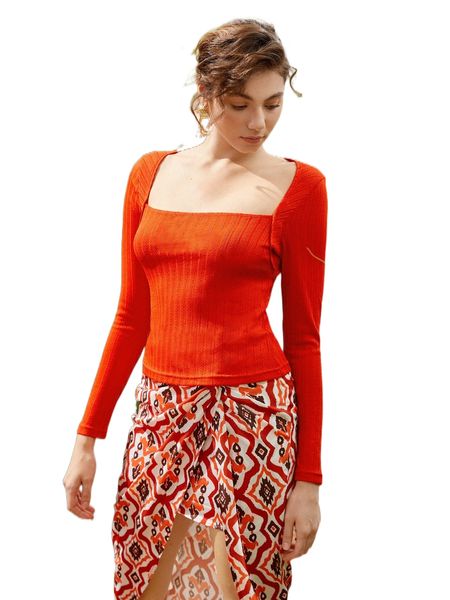 

square neck textured knit tee v5nd#, White