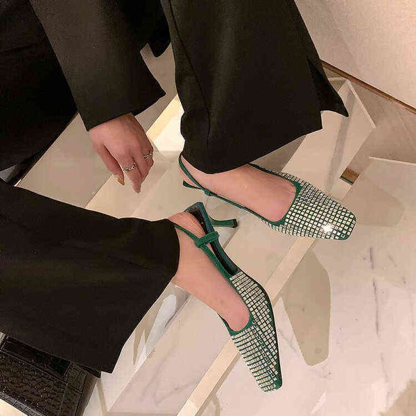 

designer women's shoes boots in early spring 2022, the type of flat button back empty baotou sandals, women's square head thin and, Black