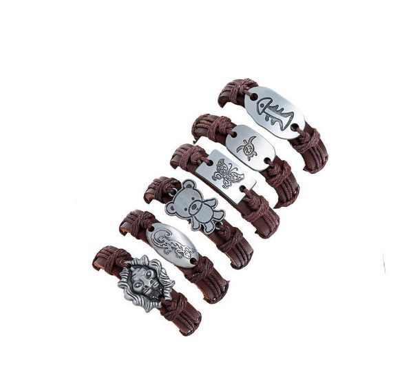 

alloy insect animal series men woman cowhide bracelet diy beaded strands combination suit bracelet 6styles/1set, Black