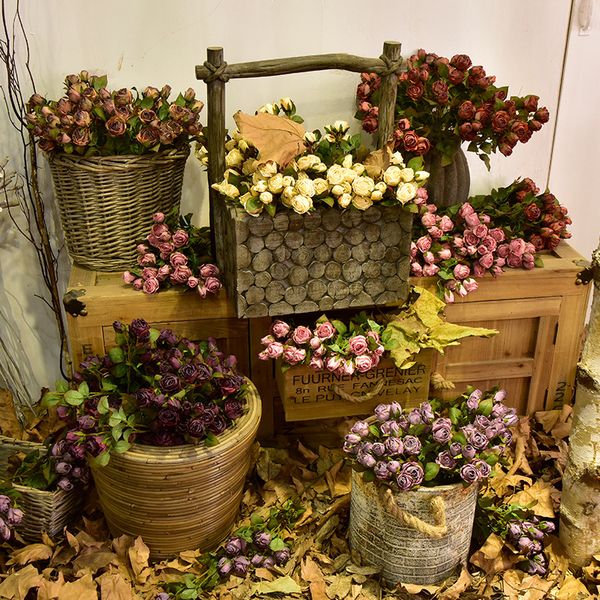 Simulazione retrò piccola rosa fiore finto decorazioni per la casa rose foto puntelli rosa artificiale per la decorazione di nozze