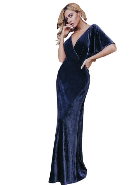 

ever-pretty surplice neck flutter sleeve velvet prom dress p2pr#, White;black
