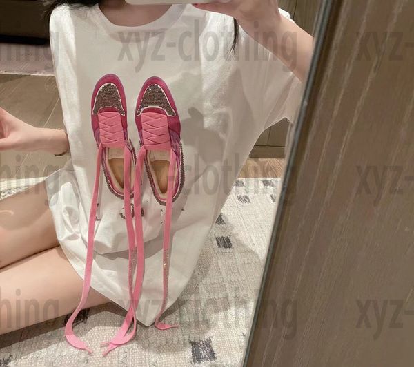 

summer womens t shirts 2022 designer advanced customization t shirt three-dimensional shoelaces loose t-shirt high-end drill t-shirts, White