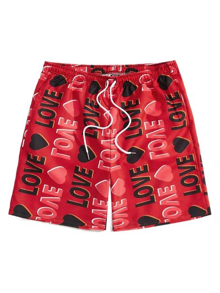 

romwe guys letter & heart print drawstring shorts t6yy#, White;black