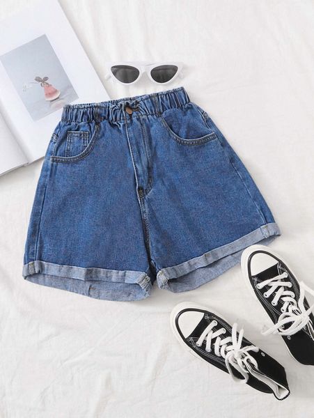 

plus rolled hem denim shorts j69c#, White;black