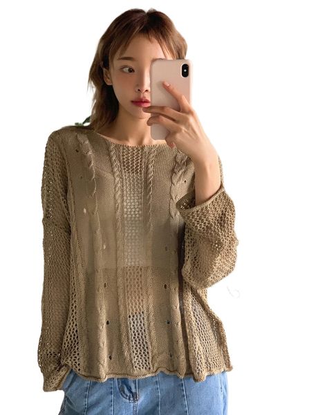 

dazy 1pc pointelle knit drop shoulder roll hem sweater t24l#, White;black