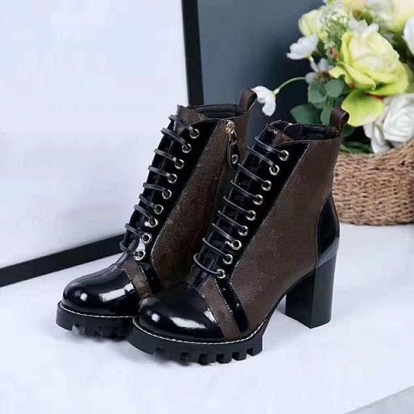 

star ankle boot womens chunky heel ankle boots lace up martin boots ladys fashion winter booti kju0001, Black