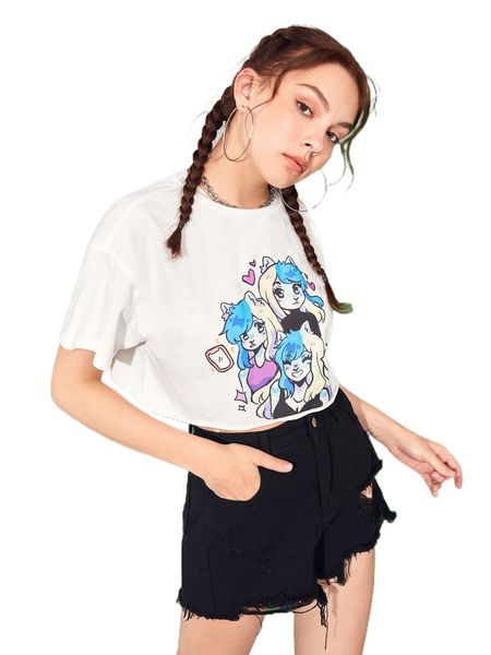 

x partiineko figure graphic drop shoulder crop tee a3mf#, White