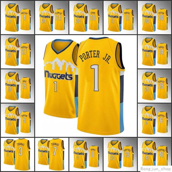 

screen print men youth women nikola jamal jokic murray will barton paul millsap gary harris statement gold custom 75th diamond jersey, Black