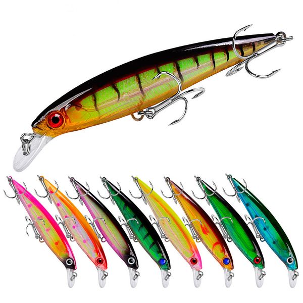 Yüksek kaliteli 10pcs / lot 10 renkli lazer çizgileri minnow balıkçılık cazibesi bas krankba kancaları mücadele krank yemleri opp çantası paketleme 13.4g 11cm / 4.33 