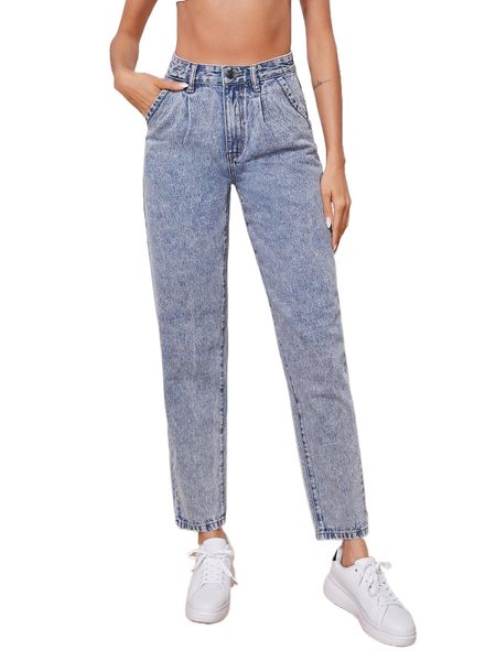 

high waist slant pocket mom jeans 84sd#, Blue