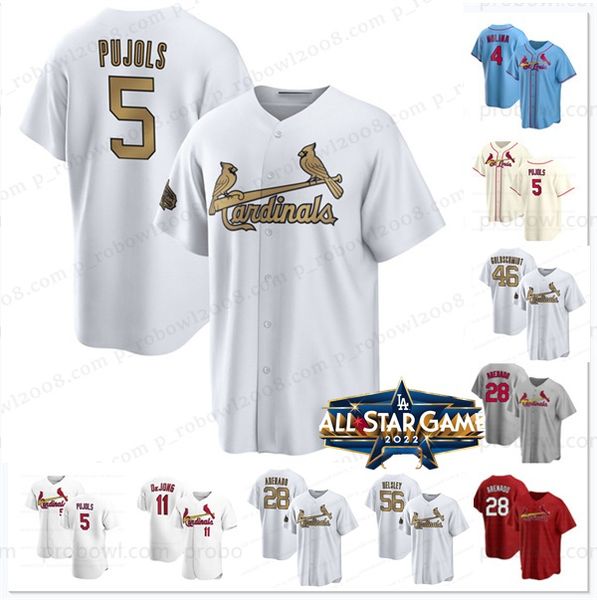 

2022 all-star 5 albert pujols baseball jersey nolan arenado 46 goldschmidt yadier molina matt carpenter cardinal ozzie smith harrison bader, Blue;black