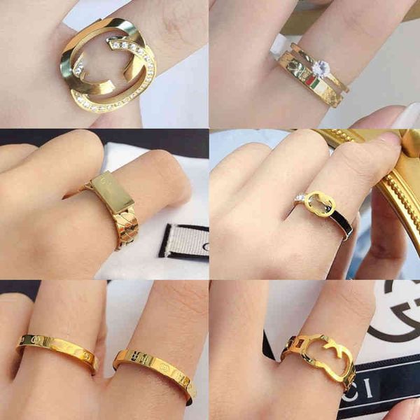 

ins selling g22ucci ring female gold-plated hollow double g fashion high-end niche european and american jewelry girl gift, Golden;silver
