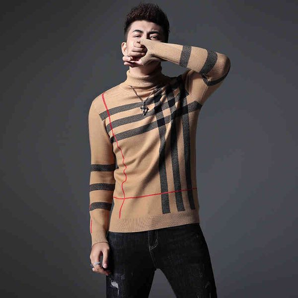 

good brand coat 2022 autumn winter new men's sweater crew neck sweater slim fit youth bottoming shir 235y, Black;brown