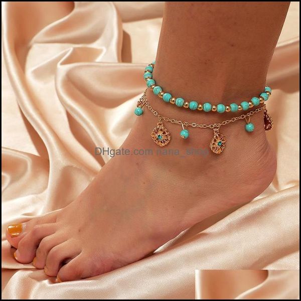 Hame Takıları 2 PCS Kadınlar İçin Altın Zincir Ayak Ayak Ayak Bilekleri Charms Kolye Have Anklet Beach Drop Teslimat 2021 T3AQC