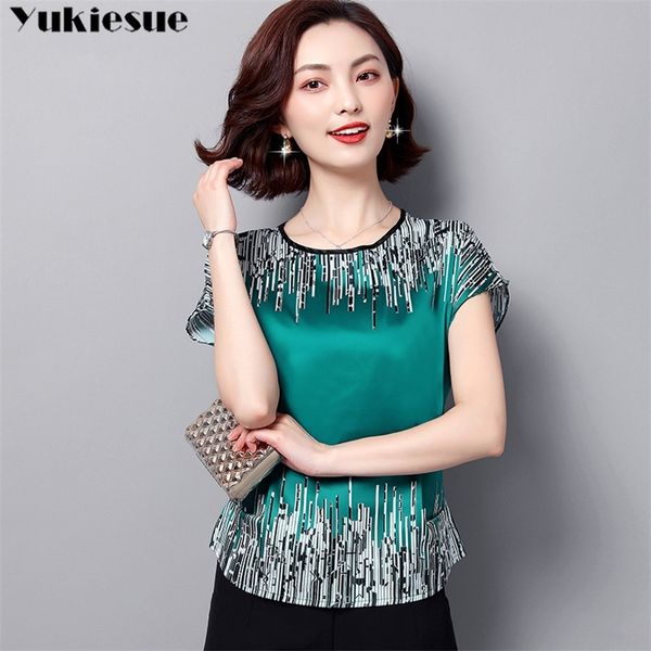 

blusas mujer de moda summer women blouses short sleeve print chiffon blouse plus size womens and blouse shirts 210412, White