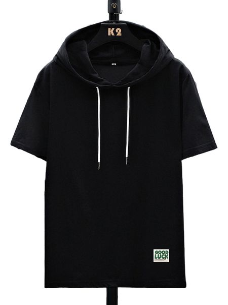 

men slogan patch detail colorblock drawstring hooded tee j0py#, White;black