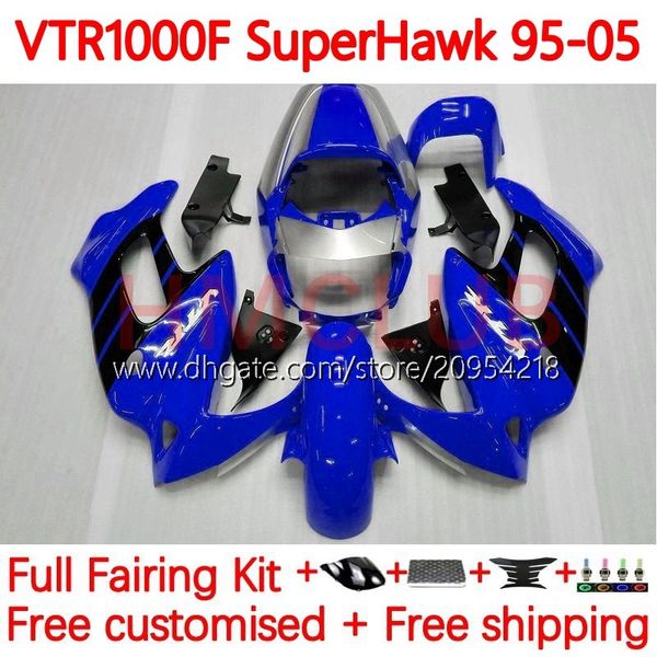 Kit carrozzeria per HONDA VTR1000F SuperHawk VTR1000 111No.1 VTR 1000 F 1000F 97 98 99 00 01 02 03 04 05 VTR-1000F 1997 1998 1999 2000 2001 2002 2003 2004 20 05 Carena blu nera