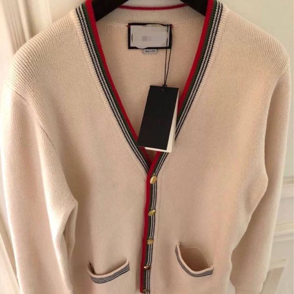 

2023 autumn and winter new women's cotton sweaters for women v-neck coat color matching wool sweater print color contrast cardigan fema, White;black
