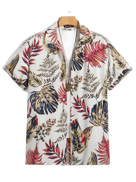 

men tropical print lapel collar shirt g4ah#, White;black