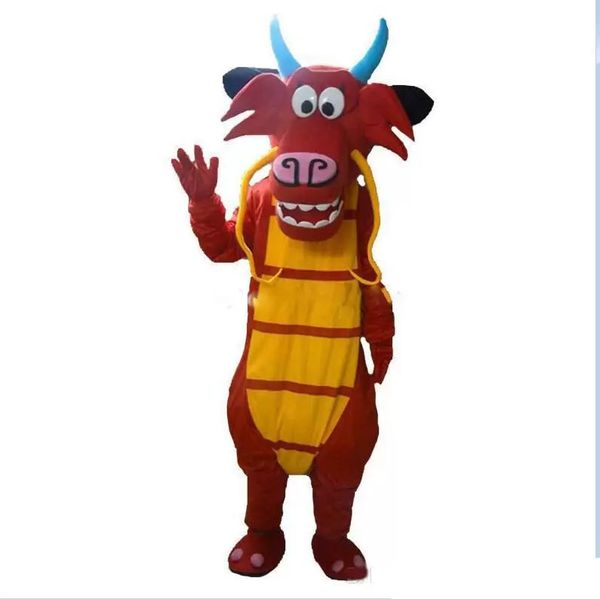 

2022 factory direct sale mushu dragon mascot costumes for sale alfalfa dragon mascot costume character costume dragon, Red;yellow