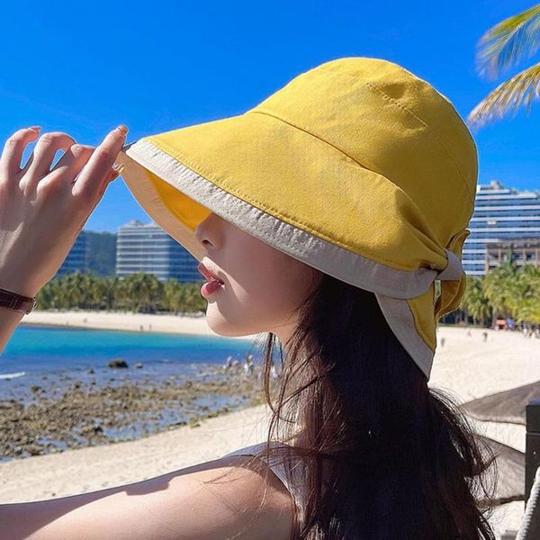 Visors Balıkçı Şapkası Kadınlar Çat Tie moda geniş büyük yabani güneş açık plaj kapağı UV kanıt koruma kovası hatvisors