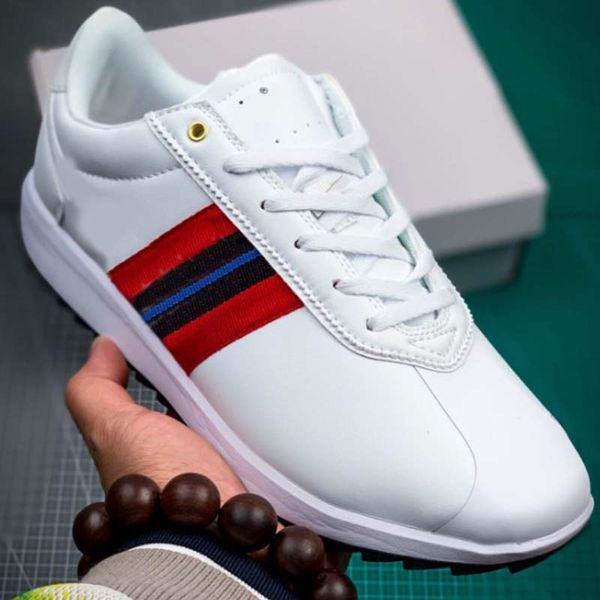 

golf shoes stripe leather spliced casual shoes round toe lace-up mens sneaker granular wear resisting non-slip rubber sole sports shoe fashi, Black