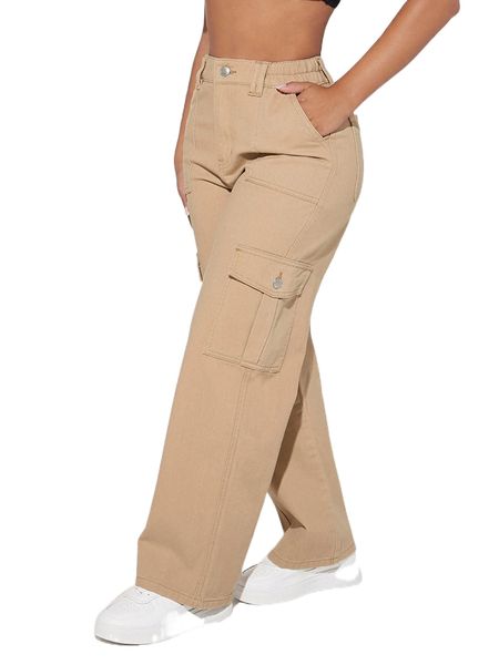 

petite high waist flap pocket cargo jeans o6g2#, Blue