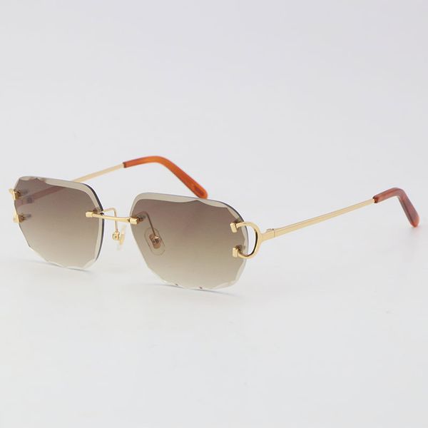 

wholesale 18k gold diamond cut lenses sunglasses women designer rimless with c decoration wire frame driving sun glasses uv400 fashion high, White;black