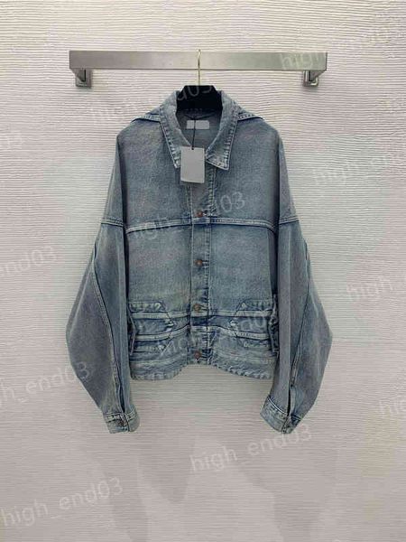 

designer womens denim jackets ba..g metal logo accessories wash fabric coats irregular curved design loose denim jacket luxury women clothin, Black;brown