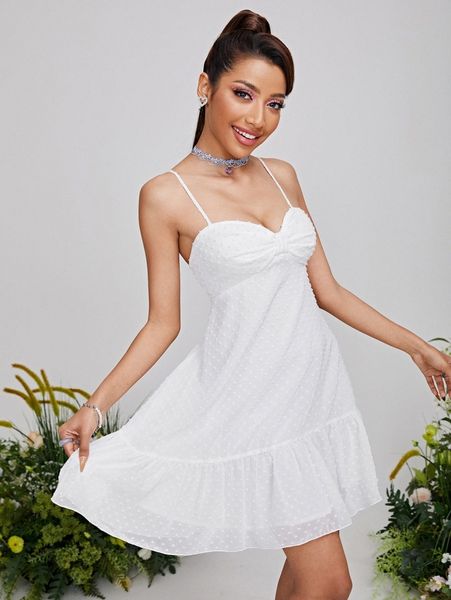 

ruffle hem swiss dot cami dress o2lp#, Black;gray