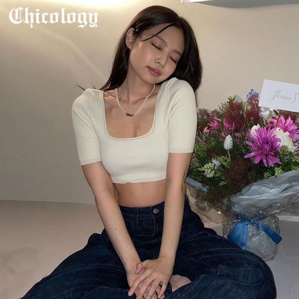 

summerjennie same styletee women y2k gothic clothes short sleeve crop tank goth fashion square neck t-thirts, White