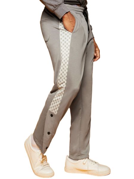 

men graphic print button side drawstring waist sweatpants m4bv#, Black