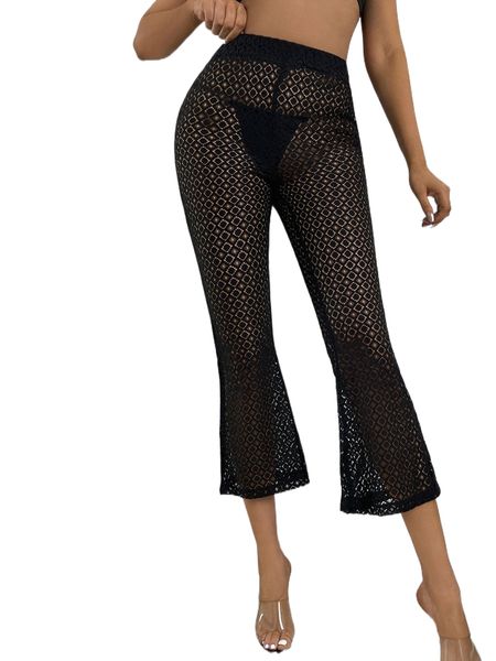 

high waist mesh flare leg pants without panty h29t#, Black;white